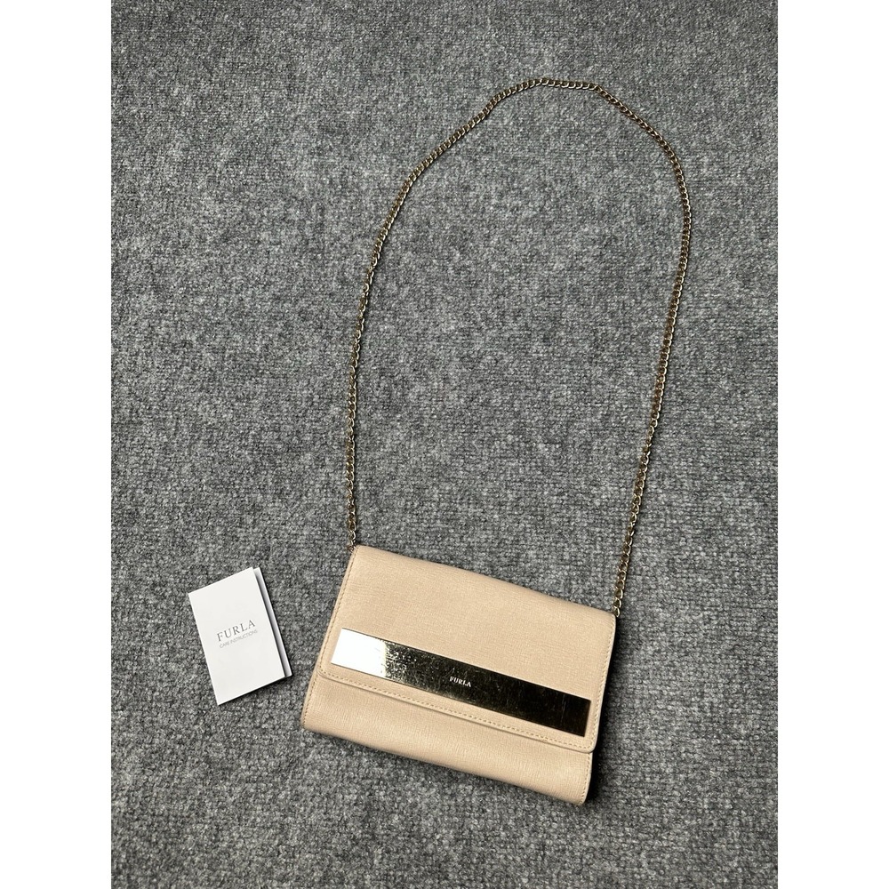 Womens Leather Furla Beige Chain Wallet Crossbody‎ Bag, Size One Size